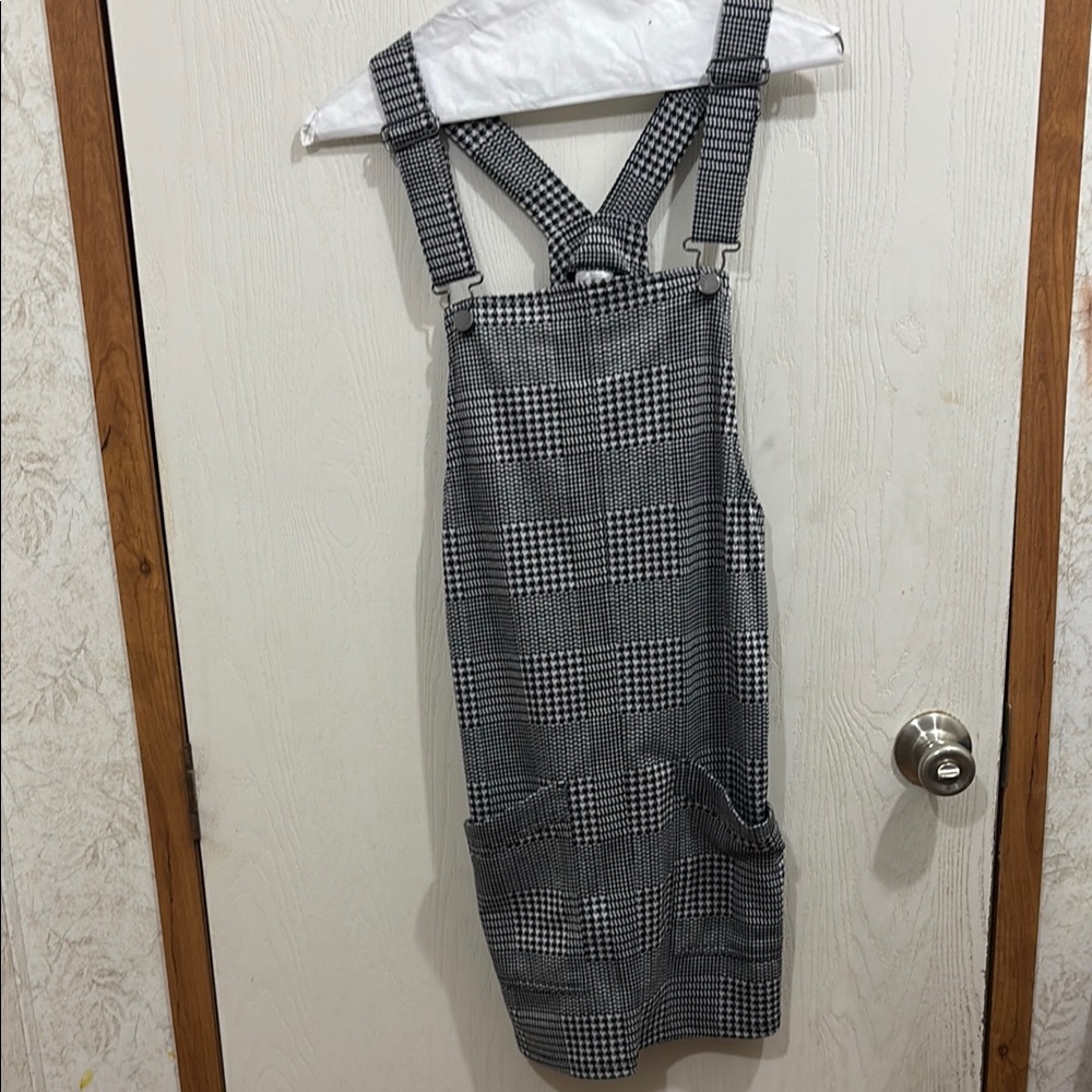 Black and White Checkered Pinafore Dress